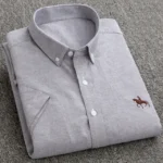 100% Pure Cotton Oxford Shirt For Men’s Short Sleeve Solid Stripe Leisure Embroidered Horse Social Business Formal Dress Shirts