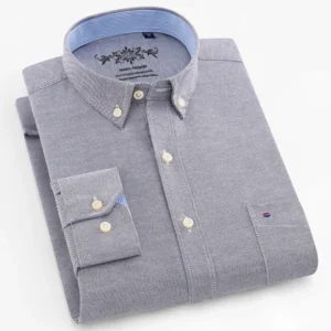 Men's Long Sleeve Oxford Plaid Striped Work Casual Shirt with Pocket, Spring Autumn  Cotton Blend Regular-fit Button-down Shirts