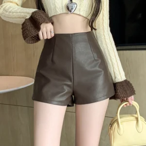 Black Sexy Thicken Pu Shorts Women Clothing High Waisted Winter Faux Leather Hot Short Pants For Boots