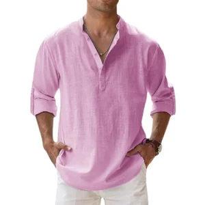 Cotton Linen Shirts for Men Casual Shirts Lightweight Long Sleeve Henley Beach Shirts Hawaiian T Shirts for Men
