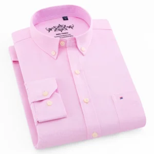 Men's Long Sleeve Oxford Plaid Striped Work Casual Shirt with Pocket, Spring Autumn  Cotton Blend Regular-fit Button-down Shirts