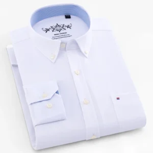 Men's Long Sleeve Oxford Plaid Striped Work Casual Shirt with Pocket, Spring Autumn  Cotton Blend Regular-fit Button-down Shirts