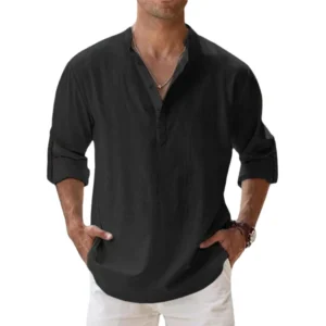 Cotton Linen Shirts for Men Casual Shirts Lightweight Long Sleeve Henley Beach Shirts Hawaiian T Shirts for Men