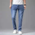 Summer Elastic Men’s Jeans Fashion Gray Comfortable Business Straight Stretch Cotton Casual Denim Pants Brand Male Thin Trousers