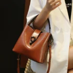 Real Oil Wax Leather Women’s Bucket Bag Casual and Simple Handbag Large Capacity Ladies Cowhide Fashionable Crossbody Tote Bag