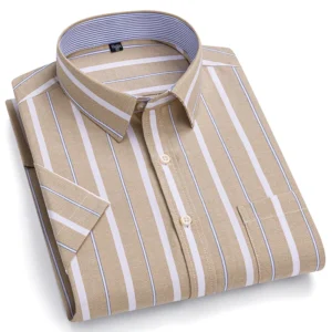 100% Pure Cotton Oxford Shirt For Men’s Short Sleeve Solid Stripe Leisure Embroidered Horse Social Business Formal Dress Shirts