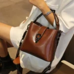 Real Oil Wax Leather Women’s Bucket Bag Casual and Simple Handbag Large Capacity Ladies Cowhide Fashionable Crossbody Tote Bag