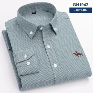 100% Pure Cotton Men Long Sleeve Dress Shirt for Oxford Shirt Men Plaid Striped Work Casual Social Shirts Male Regular-Fit S-6XL