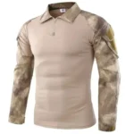 Outdoor Tactical Hiking T-Shirts Men Combat Military Army CP Camouflage Long Sleeve Hunting Climbing Shirt Cotton Sport Clothes