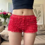 Kawaii Women Ruffles Comfy Pajama Shorts See-Through Lace Lounge Pants Stretch Sleep Pj Bottoms Preppy Y2K Sleepwear