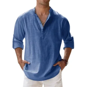 Cotton Linen Shirts for Men Casual Shirts Lightweight Long Sleeve Henley Beach Shirts Hawaiian T Shirts for Men