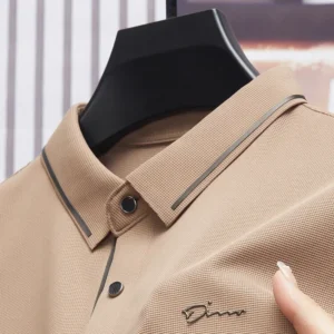Men's Polo Shirt Seamless Premium Luxury Cool Fabric Business Casual Golf Slim Fit Blouse Collar T-shirt