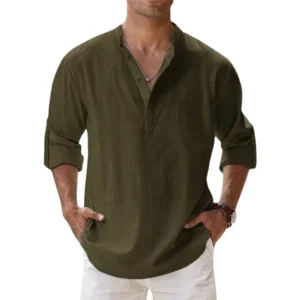 Cotton Linen Shirts for Men Casual Shirts Lightweight Long Sleeve Henley Beach Shirts Hawaiian T Shirts for Men