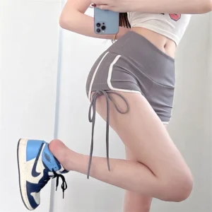 Sexy Lace Up Summer Shorts Women Casual High Waist Korean Style Y2k Shorts Slim Ladies Breathable Yoga Skinny Short Black Pants