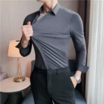 Plus Size 4XL-M High Elasticity Seamless Shirts Men Long Sleeve Slim Casual Luxury Shirt Social Formal Dress Shirts
