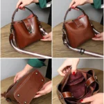 Real Oil Wax Leather Women’s Bucket Bag Casual and Simple Handbag Large Capacity Ladies Cowhide Fashionable Crossbody Tote Bag