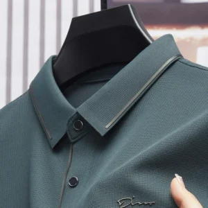Men's Polo Shirt Seamless Premium Luxury Cool Fabric Business Casual Golf Slim Fit Blouse Collar T-shirt