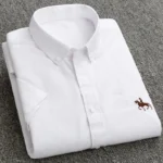 100% Pure Cotton Oxford Shirt For Men’s Short Sleeve Solid Stripe Leisure Embroidered Horse Social Business Formal Dress Shirts