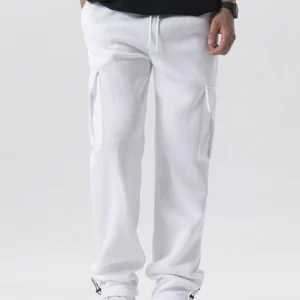 Mens Sweatpants Straight Fit Joggers for Sports and Streetwear Loose Oversized Drawstring Long Pants Men Multi-pocket Pants