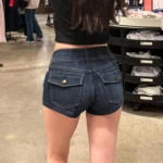 Hot Girl Low Waist Denim Super Short Shorts Women Summer New American Deep Blue High Street Bodycon A- Line Hot Pants