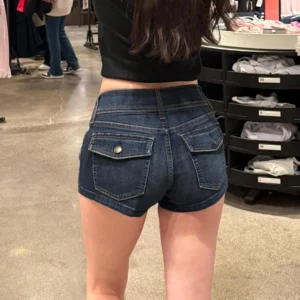 Hot Girl Low Waist Denim Super Short Shorts Women Summer New American Deep Blue High Street Bodycon A- Line Hot Pants