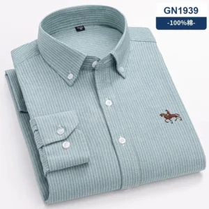 100% Pure Cotton Men Long Sleeve Dress Shirt for Oxford Shirt Men Plaid Striped Work Casual Social Shirts Male Regular-Fit S-6XL
