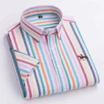 100% Pure Cotton Oxford Shirt For Men’s Short Sleeve Solid Stripe Leisure Embroidered Horse Social Business Formal Dress Shirts