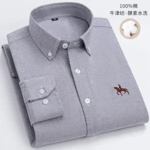 100% Pure Cotton Men Long Sleeve Dress Shirt for Oxford Shirt Men Plaid Striped Work Casual Social Shirts Male Regular-Fit S-6XL