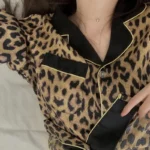 Thailand Spring and Fall Pajamas Set Women’s Fashion Leopard Print Long-Sleeved Sleepwear Loungewear Ladies Upscale Homewear