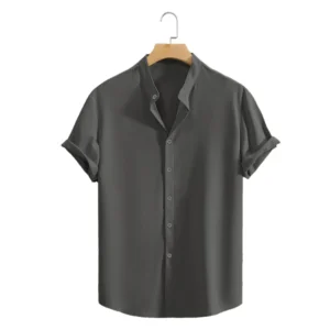 Youth Casual Beach Short Sleeve Shirts Solid Color Loose Casual Breathable Shirt Lightweight Streetwear Male Button Tops