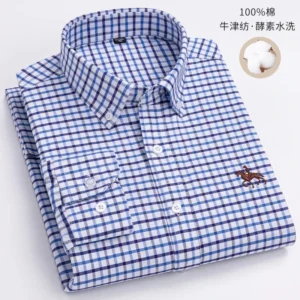 100% Pure Cotton Men Long Sleeve Dress Shirt for Oxford Shirt Men Plaid Striped Work Casual Social Shirts Male Regular-Fit S-6XL