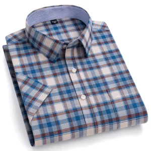 100% Pure Cotton Oxford Shirt For Men’s Short Sleeve Solid Stripe Leisure Embroidered Horse Social Business Formal Dress Shirts