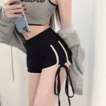 Sexy Lace Up Summer Shorts Women Casual High Waist Korean Style Y2k Shorts Slim Ladies Breathable Yoga Skinny Short Black Pants