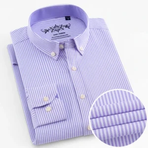 Men's Long Sleeve Oxford Plaid Striped Work Casual Shirt with Pocket, Spring Autumn  Cotton Blend Regular-fit Button-down Shirts