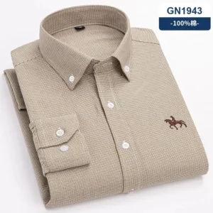 100% Pure Cotton Men Long Sleeve Dress Shirt for Oxford Shirt Men Plaid Striped Work Casual Social Shirts Male Regular-Fit S-6XL