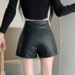 Black Sexy Thicken Pu Shorts Women Clothing High Waisted Winter Faux Leather Hot Short Pants For Boots