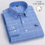 100% Pure Cotton Men Long Sleeve Dress Shirt for Oxford Shirt Men Plaid Striped Work Casual Social Shirts Male Regular-Fit S-6XL