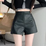 Black Sexy Thicken Pu Shorts Women Clothing High Waisted Winter Faux Leather Hot Short Pants For Boots