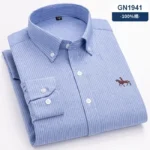 100% Pure Cotton Men Long Sleeve Dress Shirt for Oxford Shirt Men Plaid Striped Work Casual Social Shirts Male Regular-Fit S-6XL