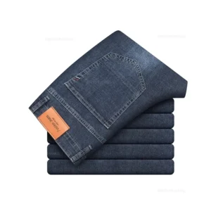 Summer Elastic Men's Jeans Fashion Gray Comfortable Business Straight Stretch Cotton Casual Denim Pants Brand Male Thin Trousers
