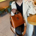Real Oil Wax Leather Women’s Bucket Bag Casual and Simple Handbag Large Capacity Ladies Cowhide Fashionable Crossbody Tote Bag