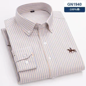 100% Pure Cotton Men Long Sleeve Dress Shirt for Oxford Shirt Men Plaid Striped Work Casual Social Shirts Male Regular-Fit S-6XL
