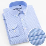 Men’s Long Sleeve Oxford Plaid Striped Work Casual Shirt with Pocket, Spring Autumn  Cotton Blend Regular-fit Button-down Shirts