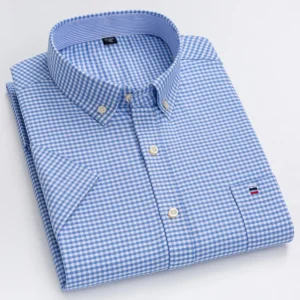 100% Pure Cotton Oxford Shirt For Men’s Short Sleeve Solid Stripe Leisure Embroidered Horse Social Business Formal Dress Shirts