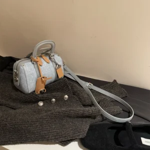 French Hand Boston Bag Women Advanced New Denim Shoulder Crossbody Bag Commuter Makeup Pillow Bag