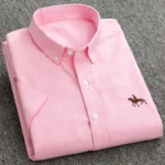 100% Pure Cotton Oxford Shirt For Men’s Short Sleeve Solid Stripe Leisure Embroidered Horse Social Business Formal Dress Shirts