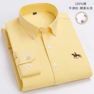 100% Pure Cotton Men Long Sleeve Dress Shirt for Oxford Shirt Men Plaid Striped Work Casual Social Shirts Male Regular-Fit S-6XL