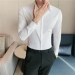 Plus Size 4XL-M High Elasticity Seamless Shirts Men Long Sleeve Slim Casual Luxury Shirt Social Formal Dress Shirts