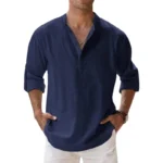 New Cotton Linen Shirts for Men Casual Shirts Lightweight Long Sleeve Henley Beach Shirts Hawaiian T Shirts for Men