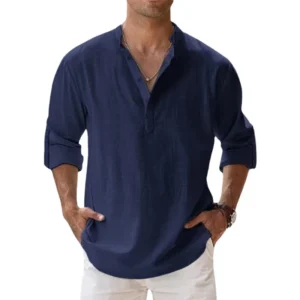 Cotton Linen Shirts for Men Casual Shirts Lightweight Long Sleeve Henley Beach Shirts Hawaiian T Shirts for Men